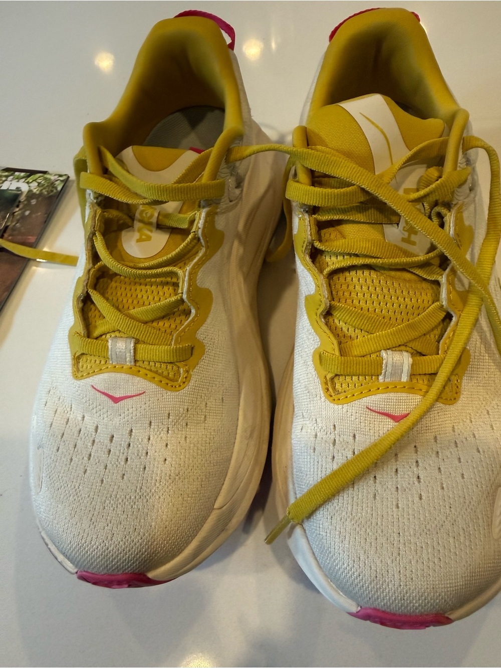 Hoka Womens Running Sneakers in White and Yellow - Picture 4 of 5